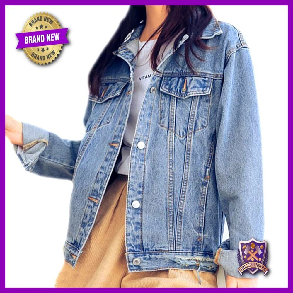 Oversized Denim Jacket Distressed Boyfriend Fit Casual Y2K Retro Chic